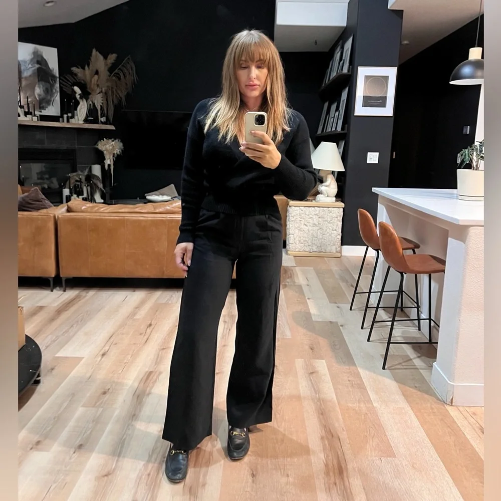 Zara black pleated front wide straight leg trouser pants size large - Picture 5 of 6
